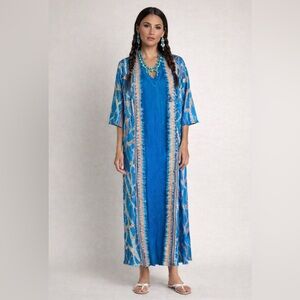 Zandra Rhodes mixed print pleated caftan and sleeveless dress